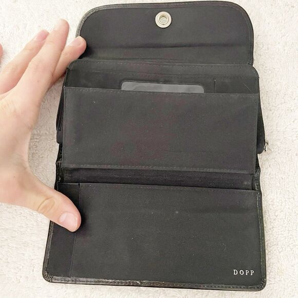 Dopp Black Leather Wallet Silver Snap Designer Old Money Chic - Picture 4 of 15